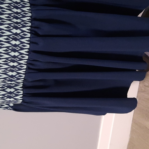 Retro Style Navy Blue Light Mint Short Sleeve Long Ruffle Bottom Maternity dress - Picture 9 of 13